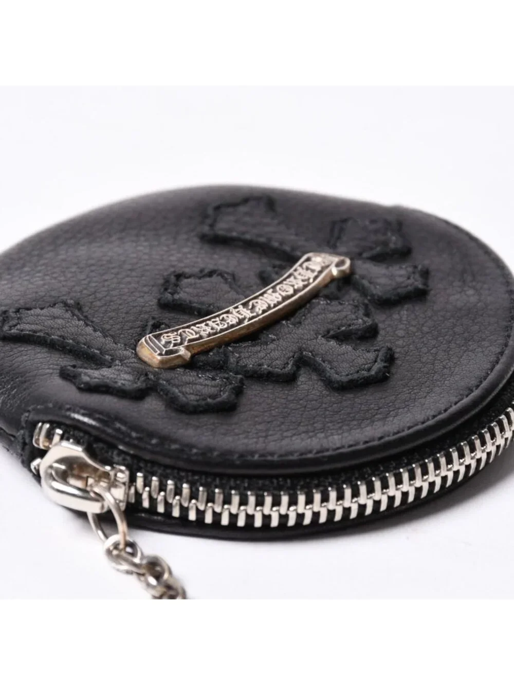 Chrome Hearts Paper with Chain Cross Patch Leather Wallet 925 Sterling Silver